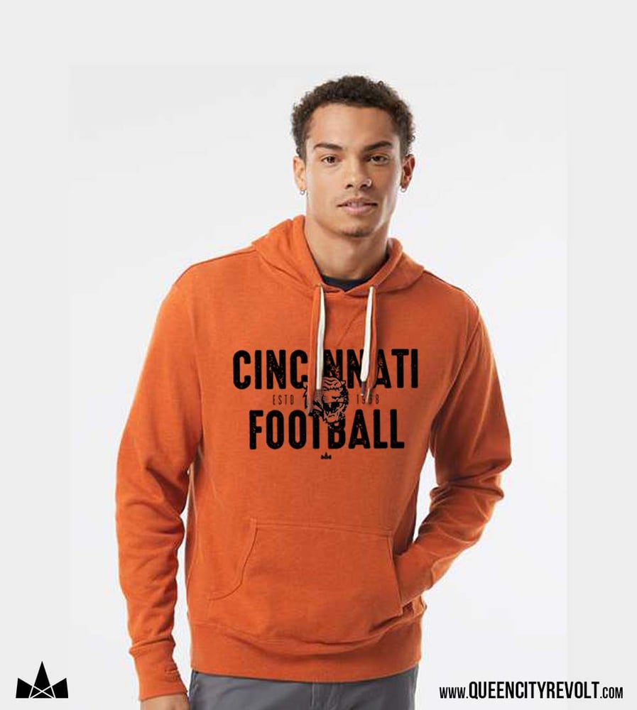 Image of Cincinnati Football Lightweight Unisex Hoodie, Burnt Orange