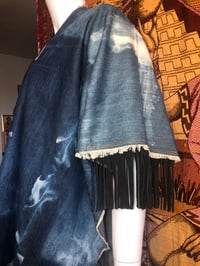 Image 3 of Dazo62 Custom Made Turkish Denim Poncho, Bleached Pattern W/Black Suede Accent 