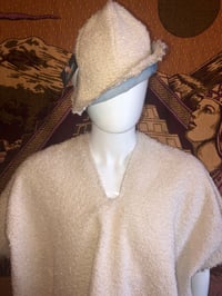 Image 2 of Dazo62 Custom Made Poncho Cream Wooly Woven Textured Fabric W/Raw Edge Fringe Details