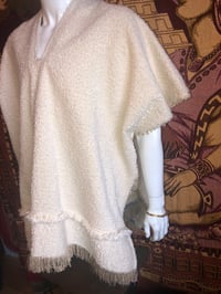 Image 3 of Dazo62 Custom Made Poncho Cream Wooly Woven Textured Fabric W/Raw Edge Fringe Details