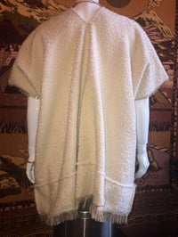 Image 5 of Dazo62 Custom Made Poncho Cream Wooly Woven Textured Fabric W/Raw Edge Fringe Details