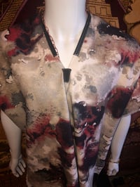 Image 2 of Dazo62 Custom Made Poncho Cloud Stained Printed Linen W/Black Suede Fringe And Accent Detail