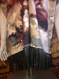 Image 4 of Dazo62 Custom Made Poncho Cloud Stained Printed Linen W/Black Suede Fringe And Accent Detail