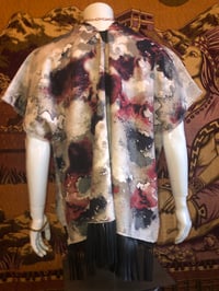 Image 5 of Dazo62 Custom Made Poncho Cloud Stained Printed Linen W/Black Suede Fringe And Accent Detail
