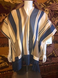 Image 2 of Dazo62 Custom Made Poncho Ralph Lauren Striped Cotton Fabric W/Indigo Blue Fringe Accent 