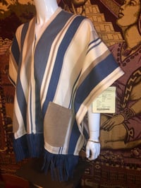 Image 3 of Dazo62 Custom Made Poncho Ralph Lauren Striped Cotton Fabric W/Indigo Blue Fringe Accent 