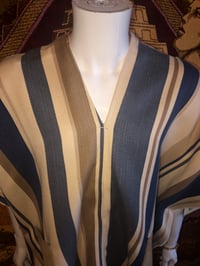 Image 4 of Dazo62 Custom Made Poncho Ralph Lauren Striped Cotton Fabric W/Indigo Blue Fringe Accent 