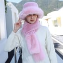 Faux Fur Fluffy Bucket Hat with Scarf Set 