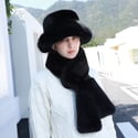Faux Fur Fluffy Bucket Hat with Scarf Set 