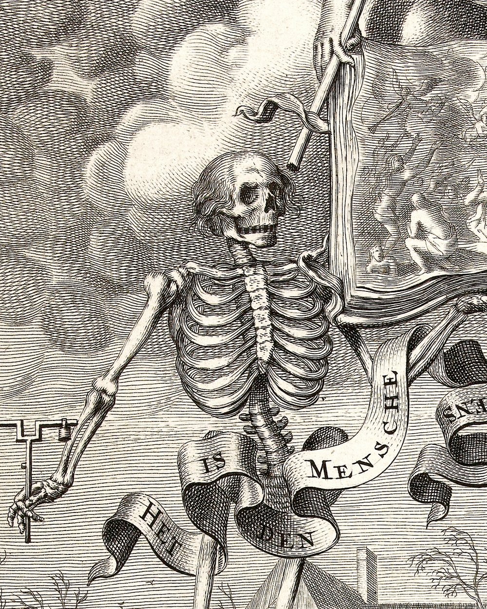 "Two skeletons and an Angel with an open book at the Last Judgment" (1655)