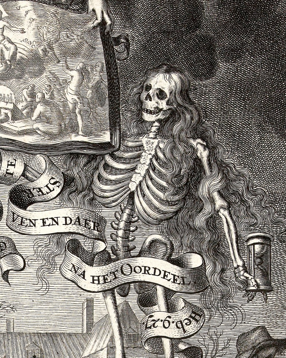 "Two skeletons and an Angel with an open book at the Last Judgment" (1655)