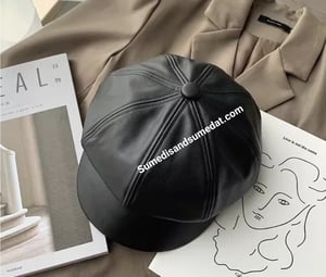 Image of Leather Beret with Brim Octagonal 