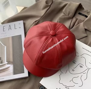 Image of Leather Beret with Brim Octagonal 