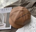 Leather Beret with Brim Octagonal 