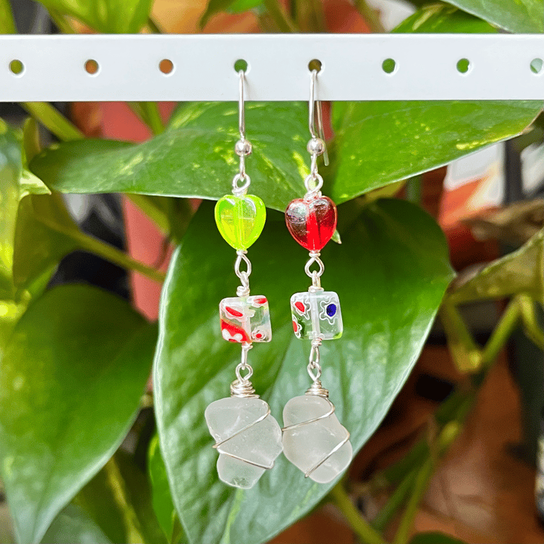 Millefiori Beaded Sea Glass Earrings Image 3