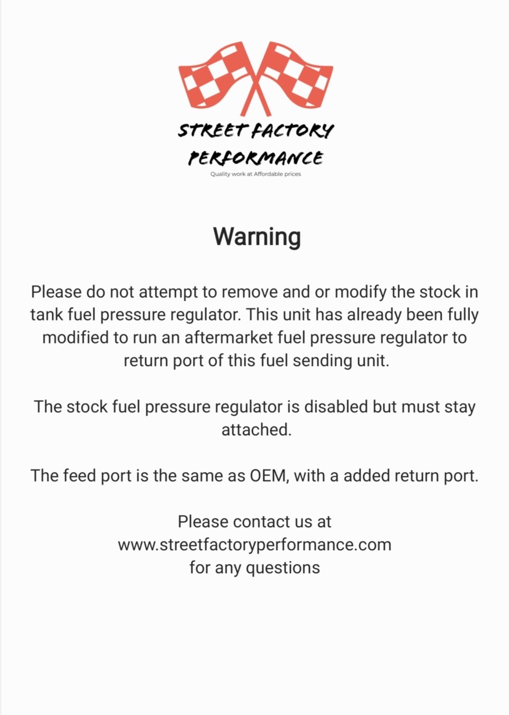 DC5/EP3 SFP Fuel Pump Assembly (return style) Street Factory Performance