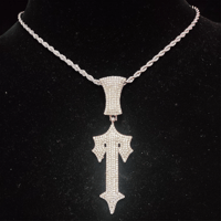 Men Hip Hop Letter Iced Out Cross Sword Pendant Necklace