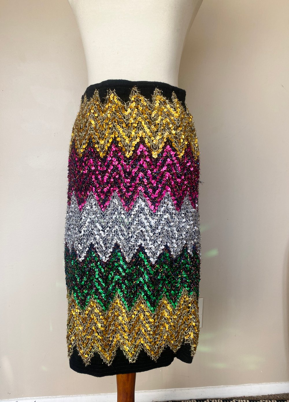 Image of Modern Chevron Colorful Metallic Sequin Knit Skirt