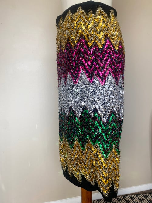 Image of Modern Chevron Colorful Metallic Sequin Knit Skirt