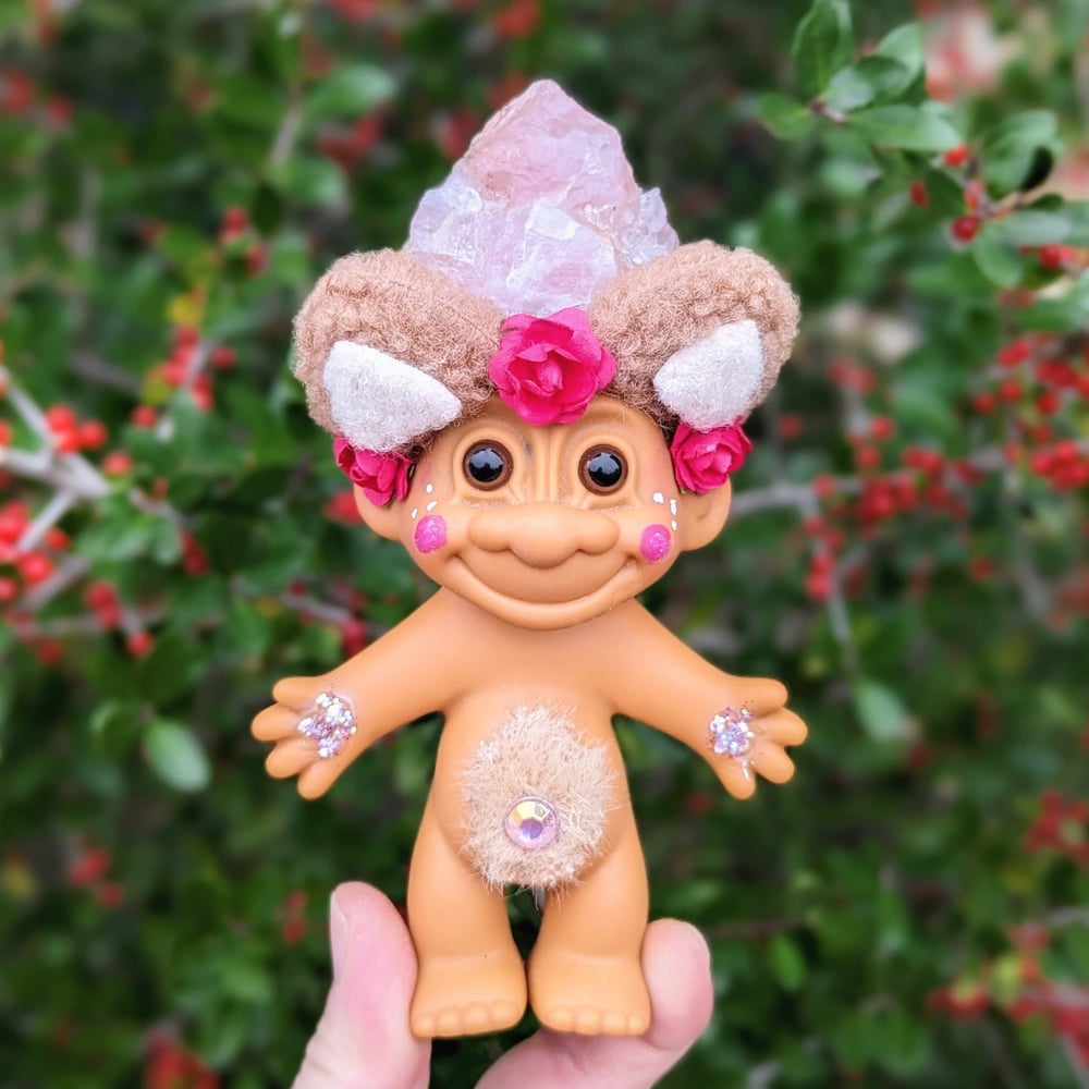 Rose Quartz Teddy Bear Crystal Troll 6"