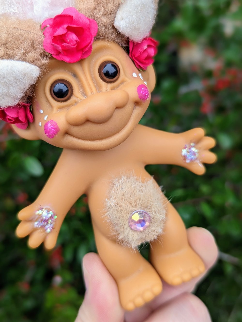 Rose Quartz Teddy Bear Crystal Troll 6"