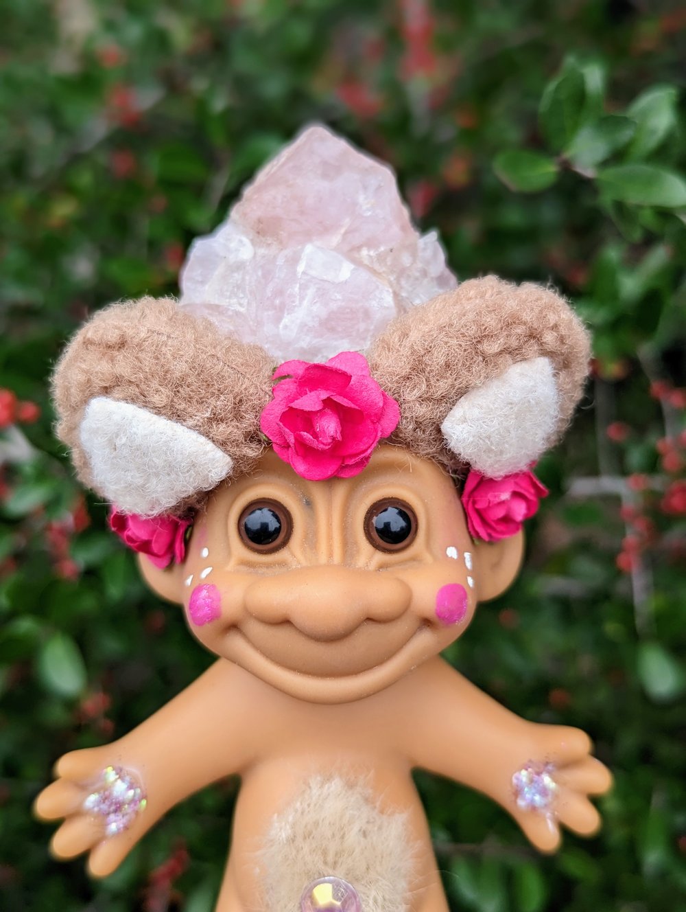 Rose Quartz Teddy Bear Crystal Troll 6"