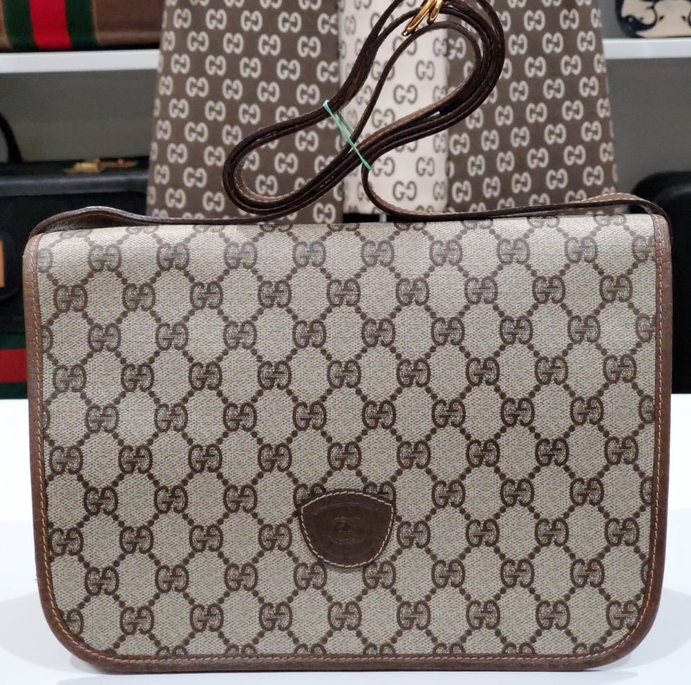 Image of Vtg. Gucci Brown Monogram Shoulder Bag