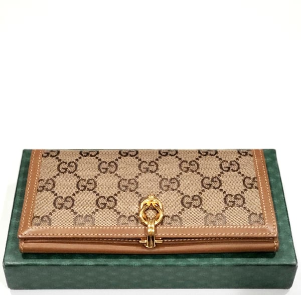 Image of Vtg. Gucci Tan Leather/Monogram Continental Wallet