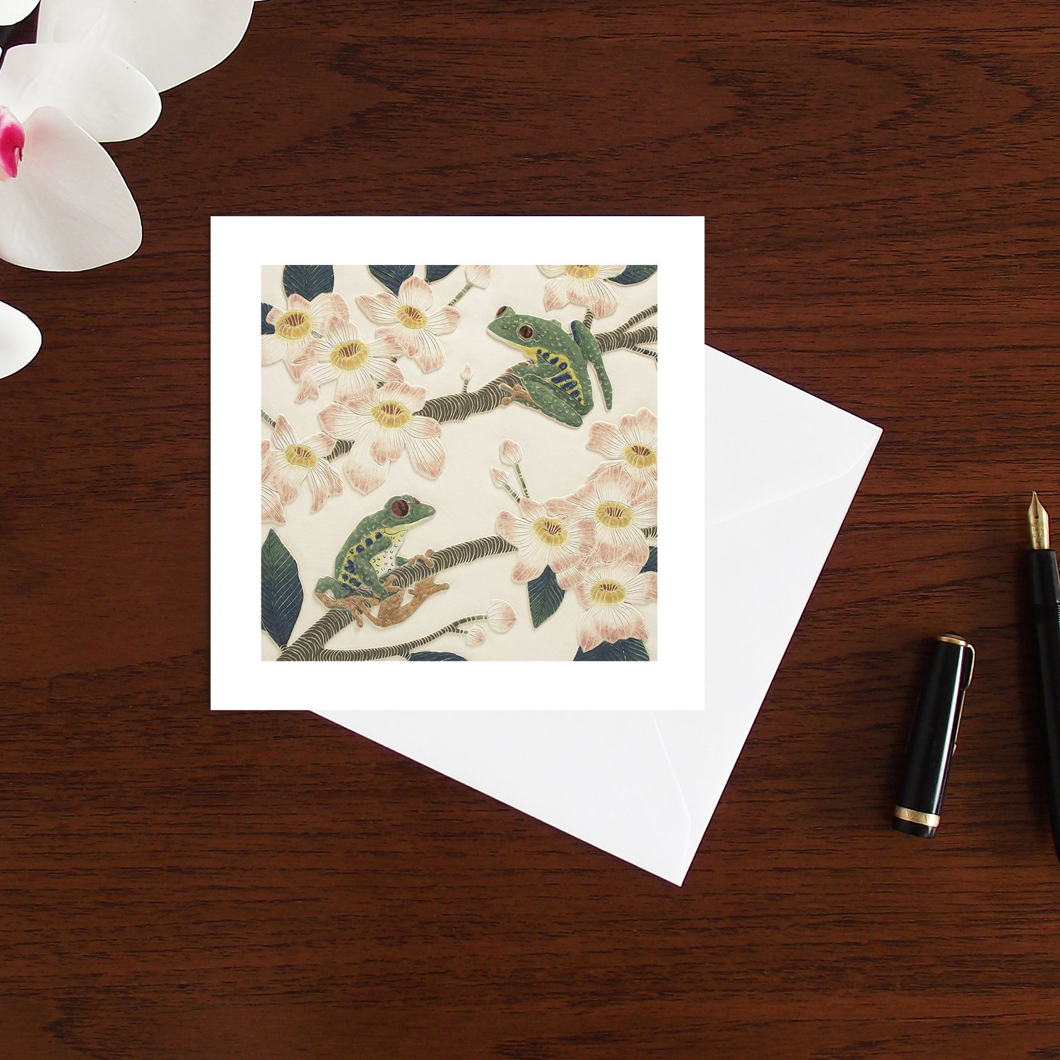 Image of Red eyed tree frogs art card