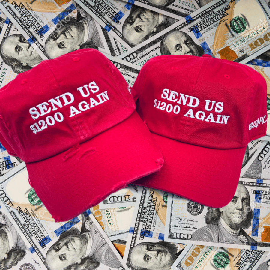 Image of Red Send US $1200 Again Dad Cap Hat Embroidered. 