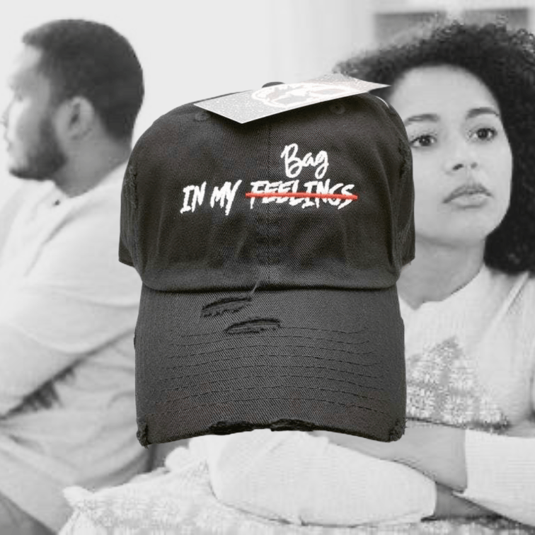 Image of Black Distressed In My Bag Dad Cap Embroidered