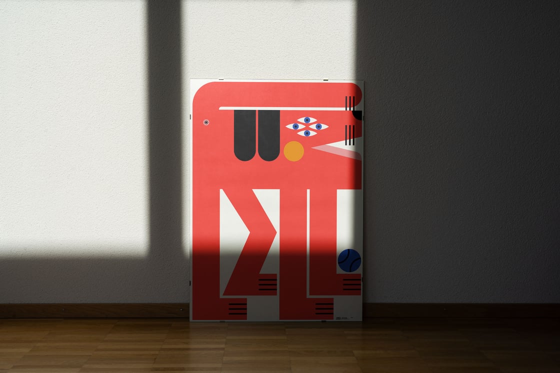 Image of Red Dog with blue ball Poster by Marco Oggian