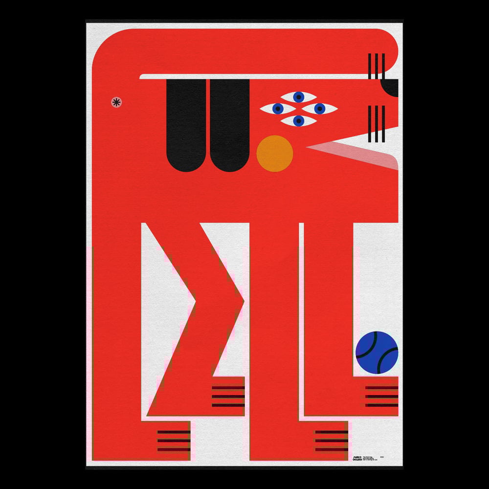 Red Dog with blue ball Poster by Marco Oggian