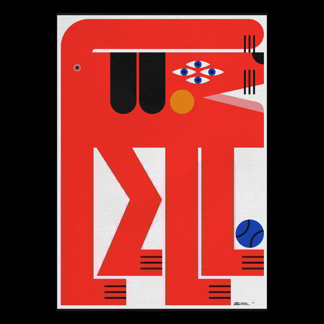 Image of Red Dog with blue ball Poster by Marco Oggian