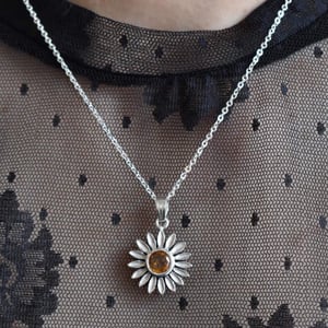 Image of Sunflower x Citrine round cut silver necklace