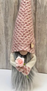 Image 4 of Dusky pink & cream Lambswool Wee Rose Gnome