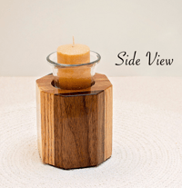 Image 3 of Wood Votive Candle Holder, Glass Votive Wooden Candleholder, Home Accent Candle