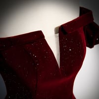 Image 3 of Wine Red Off Shoulder Velvet Long Formal Dress, A-line Velvet Wedding Party Dress