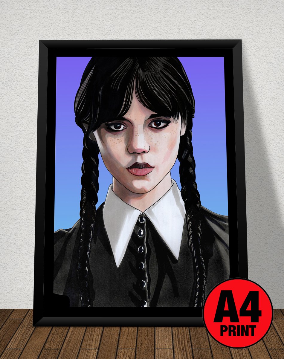 Wednesday 'Wednesday Addams' A4 (12" x 8") Signed Print Comic Style Illustration