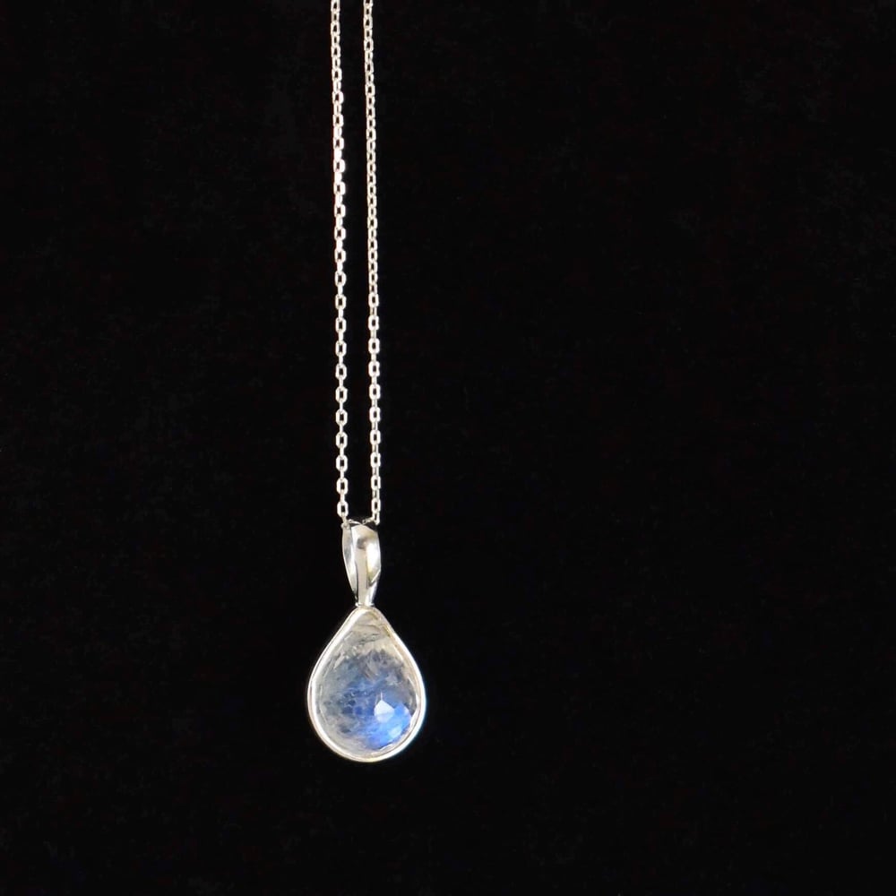 Image of Rainbow Moonstone pear spherical shape faceted cut silver lined necklace