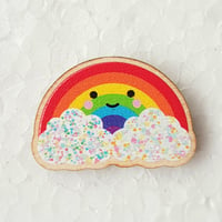 Image 1 of Happy Rainbow Wooden Pin Badge