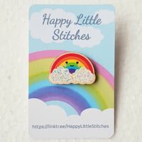 Image 2 of Happy Rainbow Wooden Pin Badge
