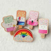 Image 3 of Happy Rainbow Wooden Pin Badge