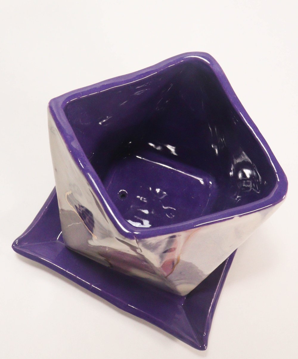 Image of Purple Pattern Geometric Planter with Tray