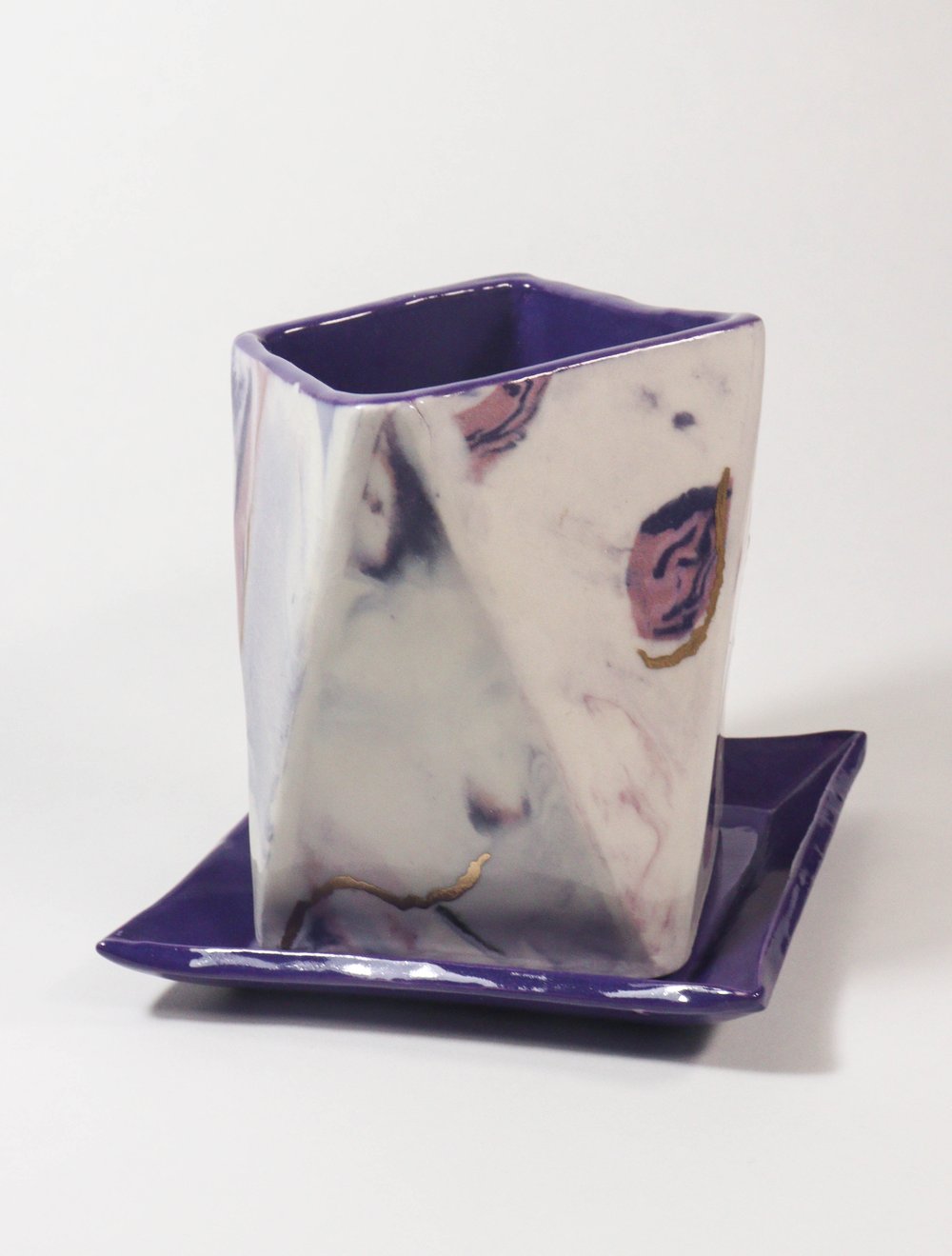 Image of Purple Pattern Geometric Planter with Tray