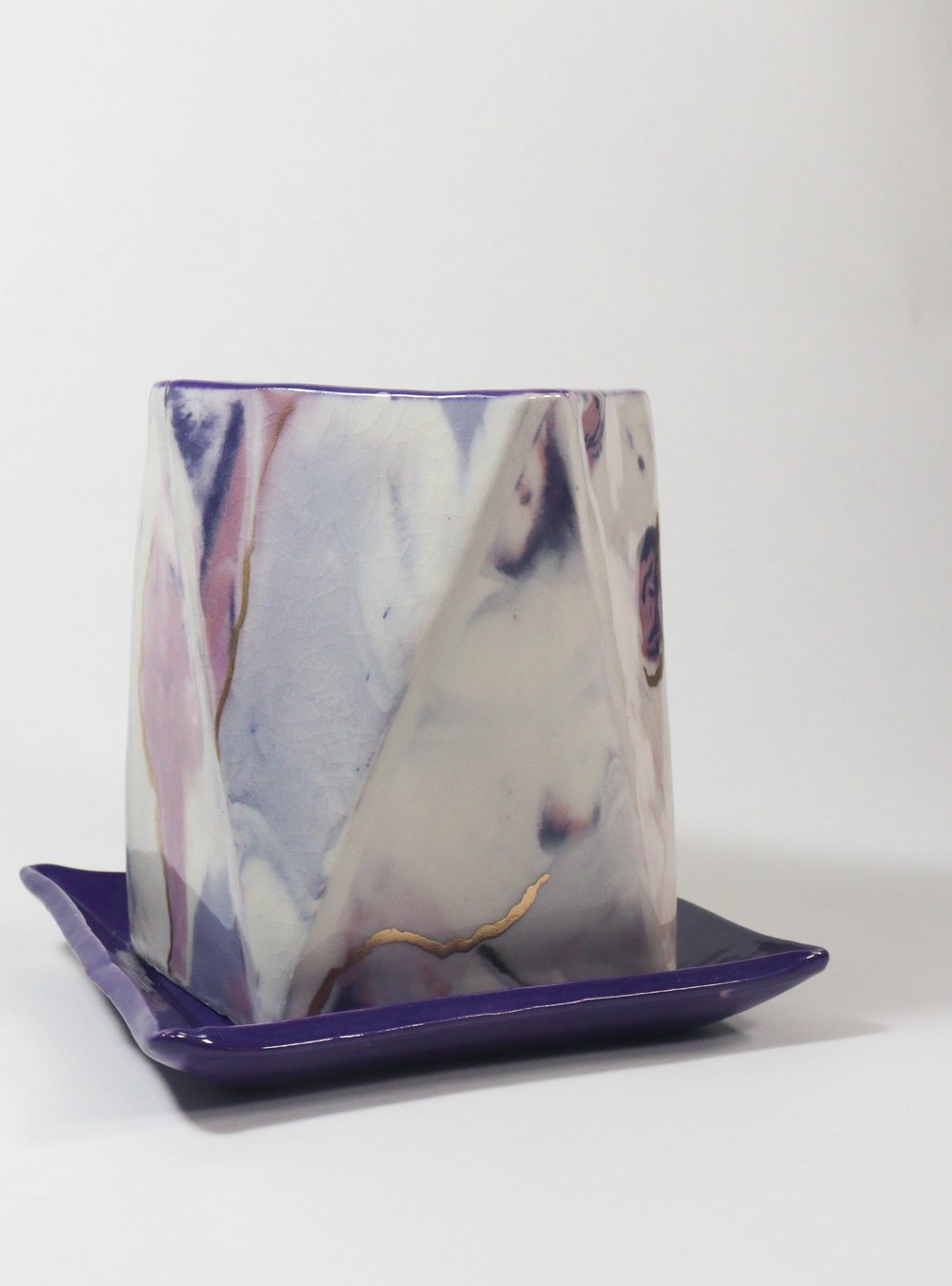 Image of Purple Pattern Geometric Planter with Tray