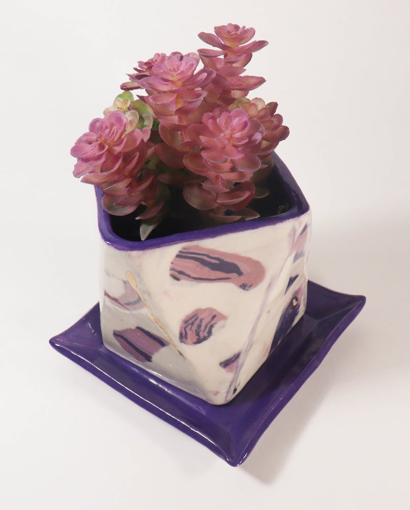 Image of Purple Pattern Geometric Planter with Tray 