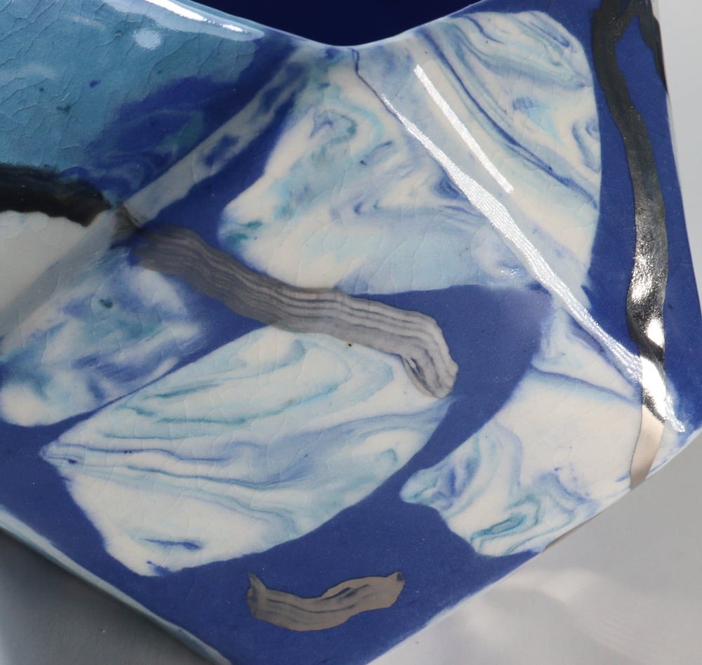 Image of Blue and White Gold Ceramic Geometric Planter