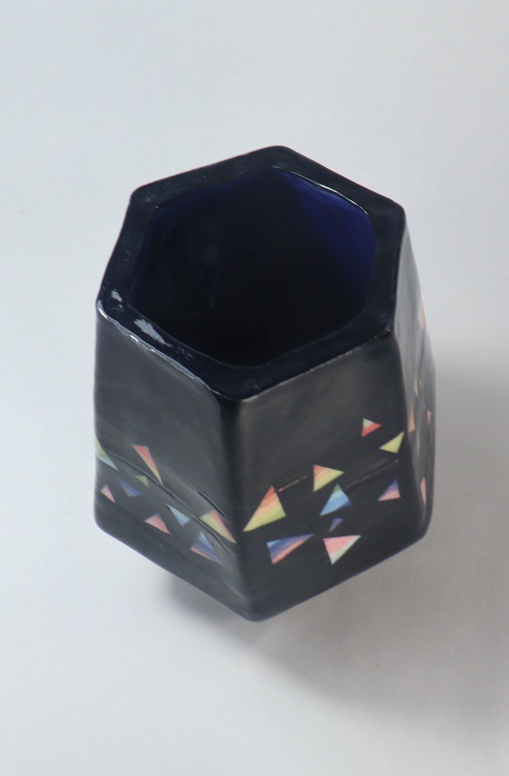 Image of Black Ceramic Geometric Rainbow Planter