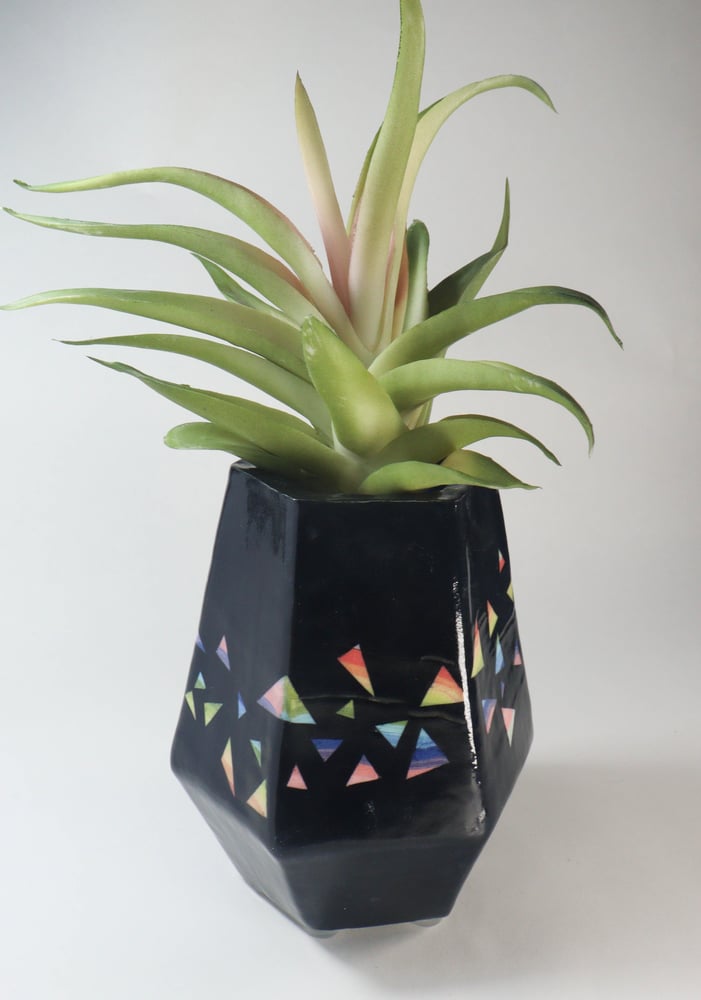 Image of Black Ceramic Geometric Rainbow Planter